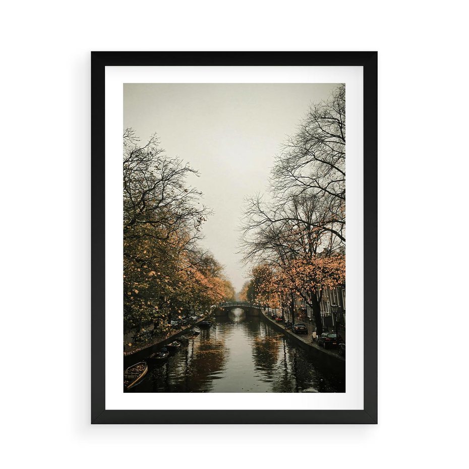 Plakat w ramie 50x70 - Jesienne Spacerki po Holenderskich Kanałach - kanały, Holandia - rama czarna