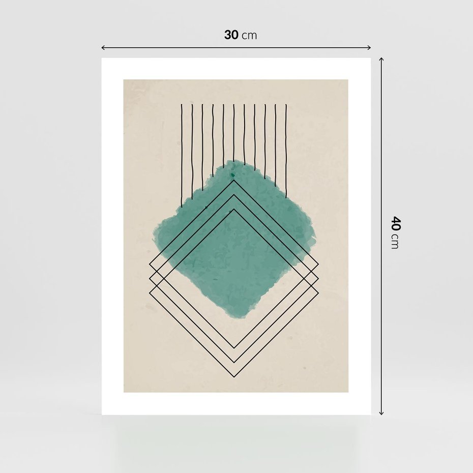 Plakat bez ramy 30x40 - Impresje Przestrzeni - akwarelowa plama, geometryczne szkicowane kształty