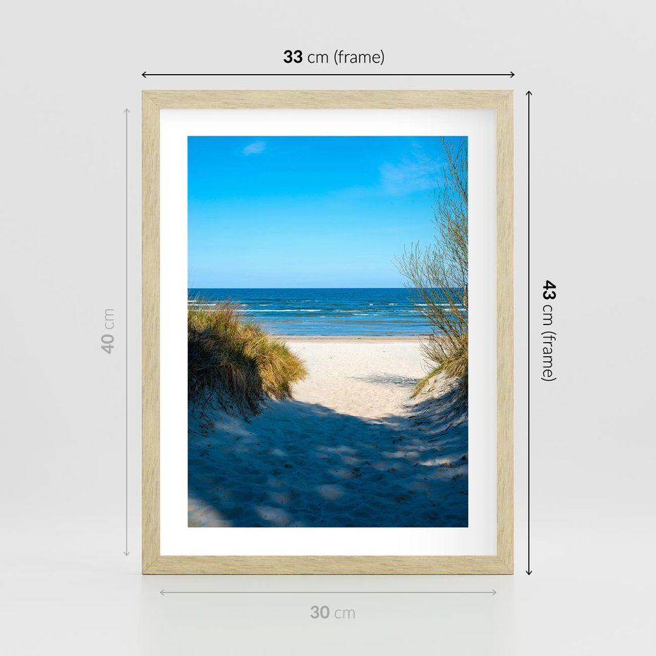 Plakat w ramie 30x40 - Spokój nad brzegiem morza - plaża, morze - rama drewno