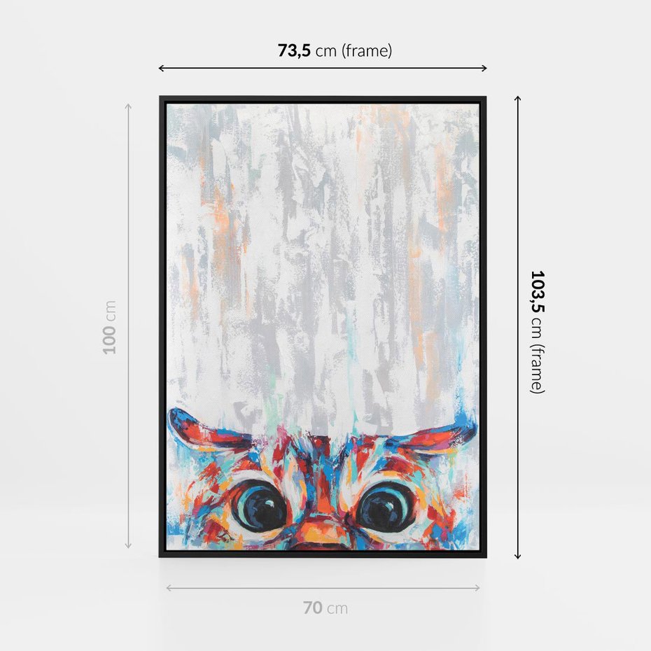 Obraz w ramie 70x100 - Co ja Widzę - obraz olejny, śmieszny obraz kota - rama czarna