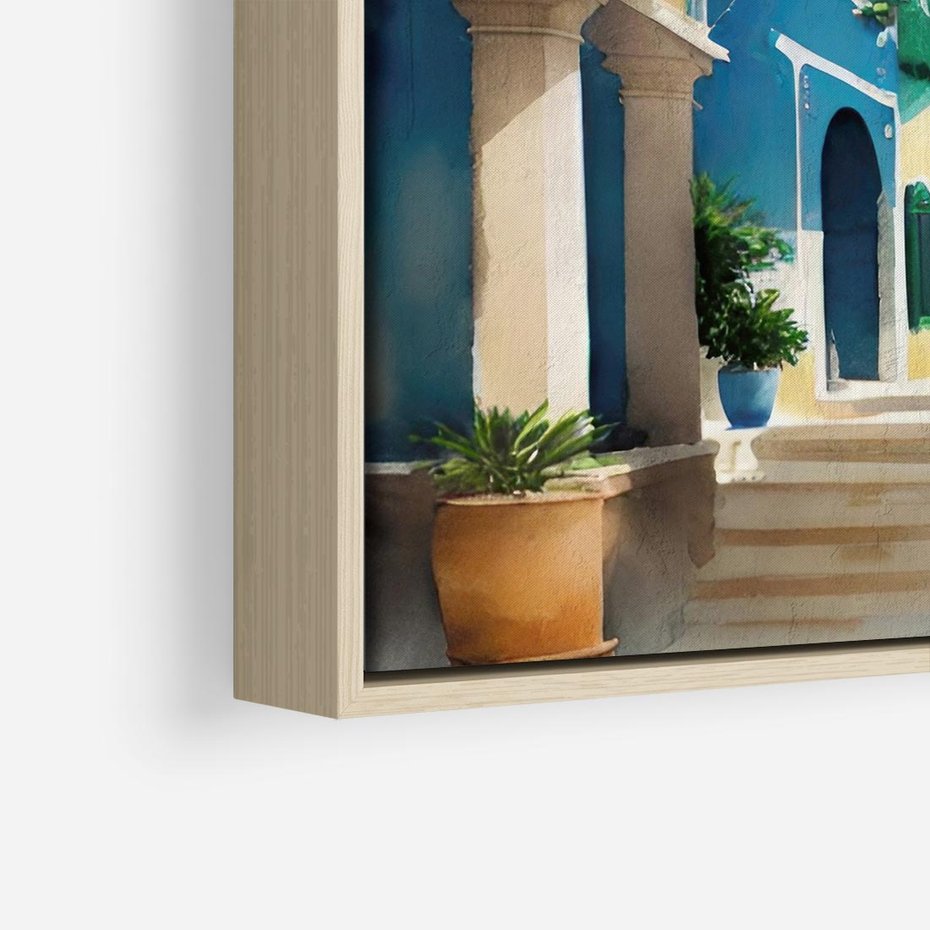 Obraz w ramie 80x80 - Nadmorskie Łuki - akwarela, śródziemnomorski klimat - rama drewno