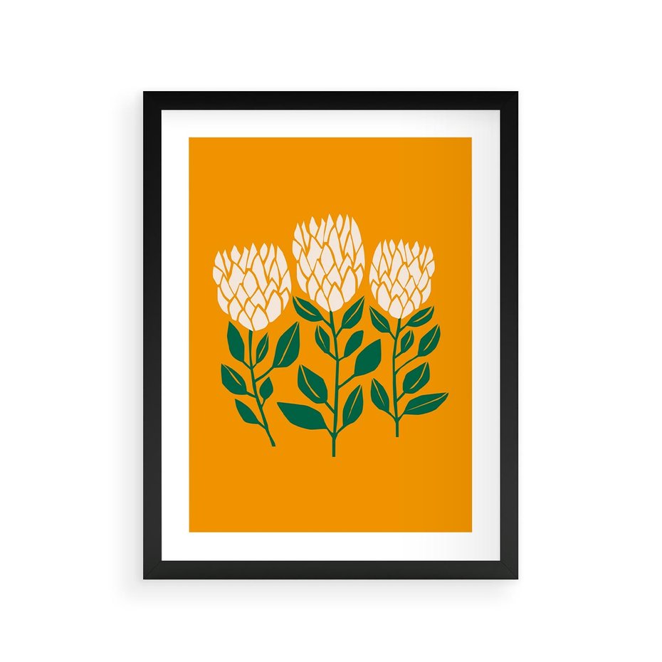 Plakat w ramie 30x40 - Kolorowe Impresje - abstrakcyjna kwiatowa kompozycja, żółte mocne tło - rama czarna