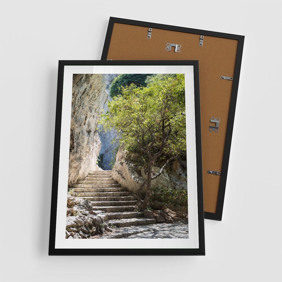 Plakat w ramie 50x70 - Krok po kroku do celu - schody, perspektywa - rama czarna