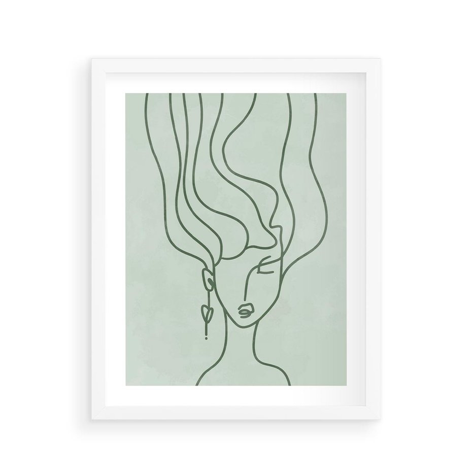 Plakat w ramie 40x50 - Spokojne Objęcia Natury - abstrakcja, zielony szkic - rama biała