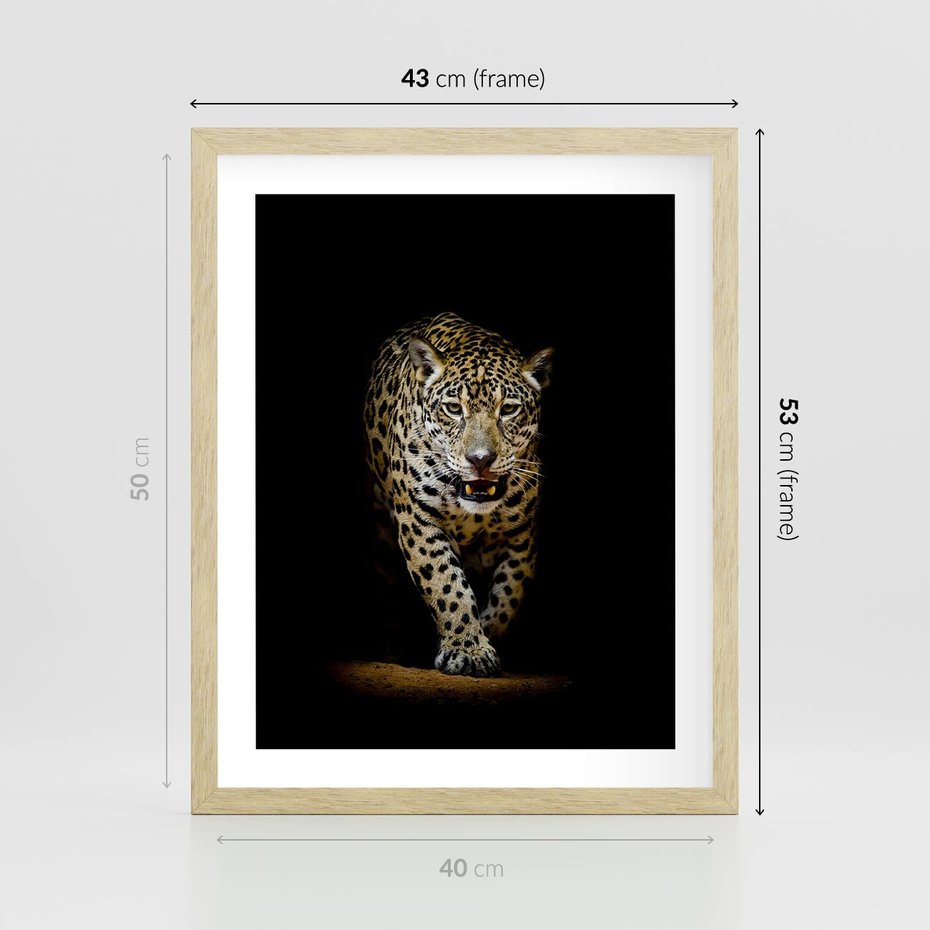 Plakat w ramie 40x50 - Elegancja lamparta - lampart, pantera - rama drewno