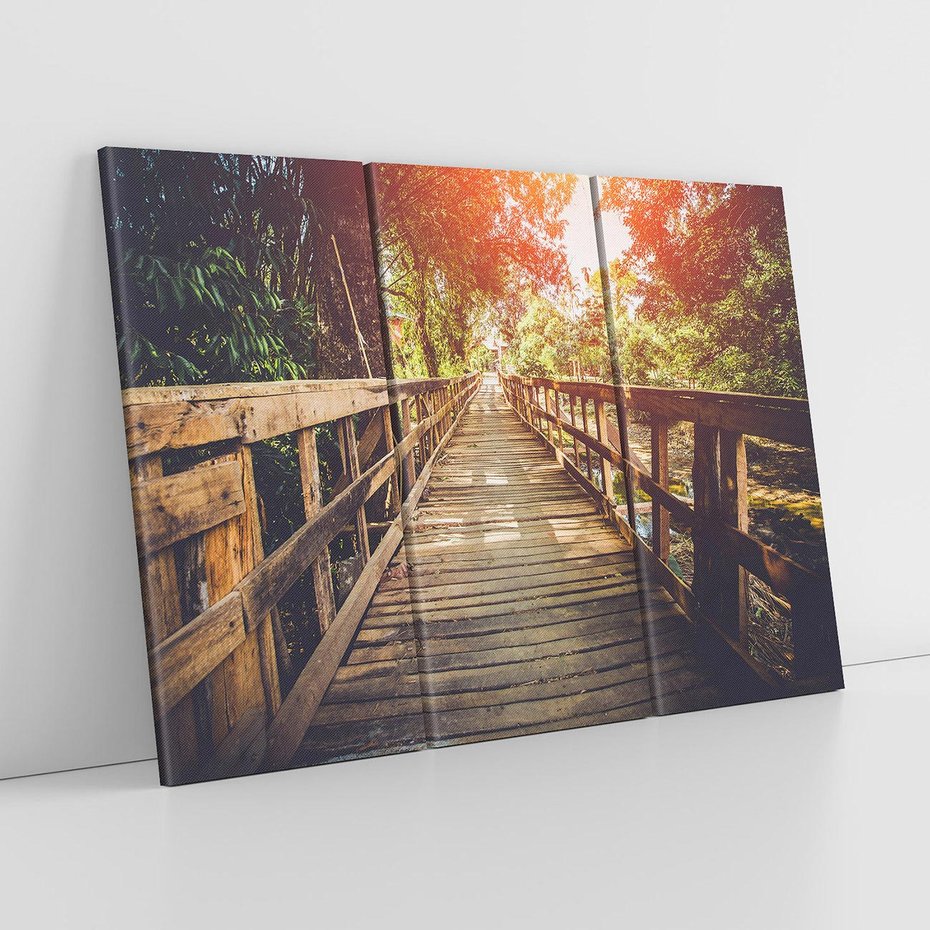 Obraz na płótnie 120x80 - Optyczne wrażenie na drewnianym moście - most, drewniany