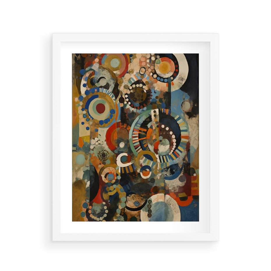 Plakat w ramie 40x50 - Podróżne Wizje Aberracji - abstrakcyjny obraz, mnogość kolorów - rama biała