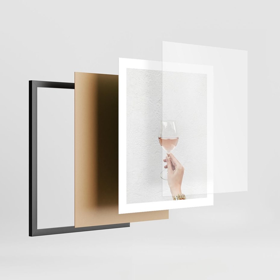 Plakat w ramie 40x50 - Kobieca Dłoń i Różowe Wino - kieliszek różowego wina, kobieca dłoń - rama czarna