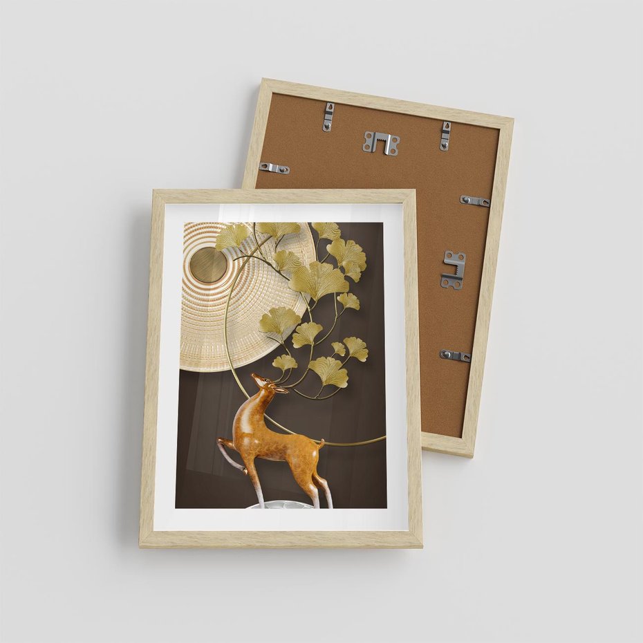 Plakat w ramie 30x40 - Elegancja i Tradycja - złote, liście - rama drewno