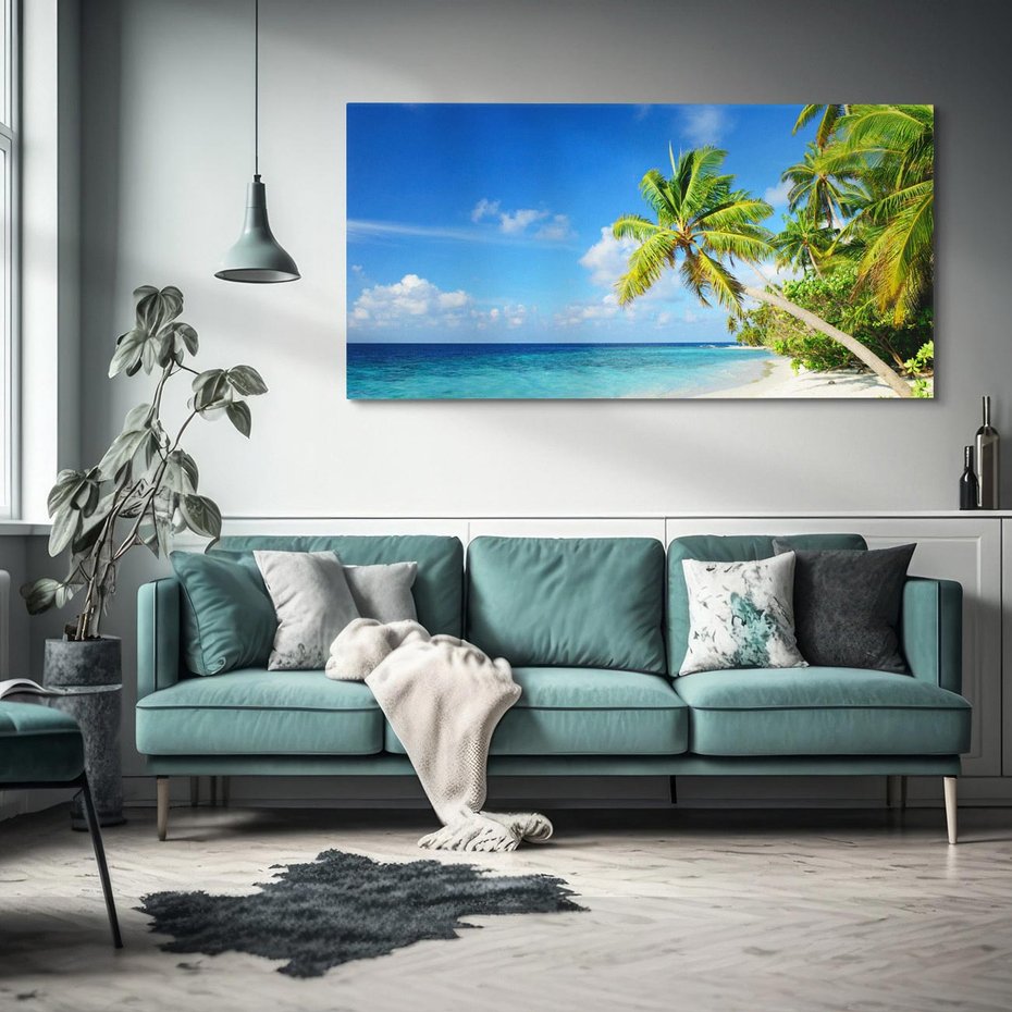 Obraz na płótnie 100x50 - Rajskie Malediwy: Plaża pod palmami - Malediwy, plaża