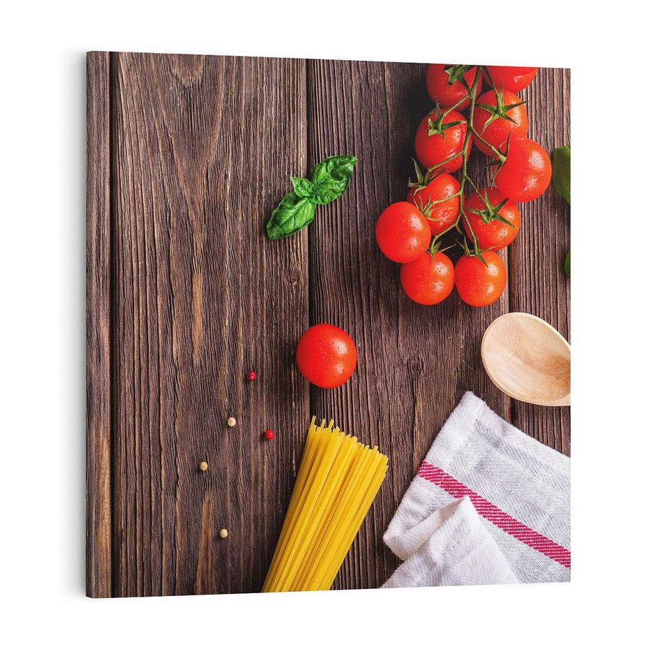 Obraz na płótnie 40x40 - "Spaghetti: Sztuka kulinarna na płótnie - spaghetti, makaron