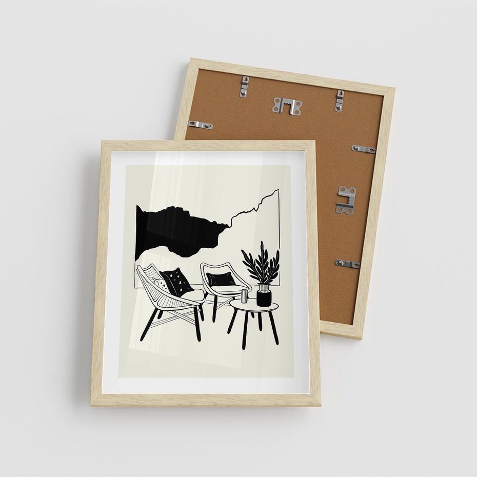 Plakat w ramie 40x50 - Boho Elegancja - boho wnętrze, salon - rama drewno