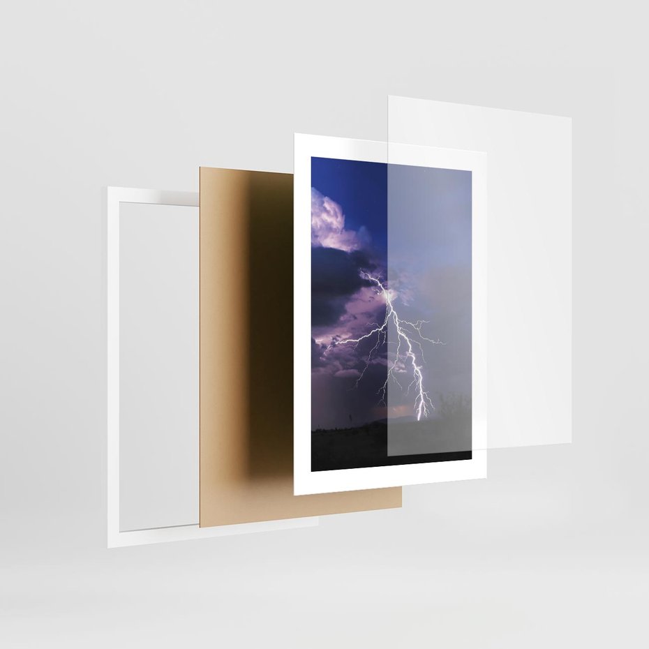 Plakat w ramie 30x40 - Burza z błyskawicami nad horyzontem - burza, błyskawica - rama biała