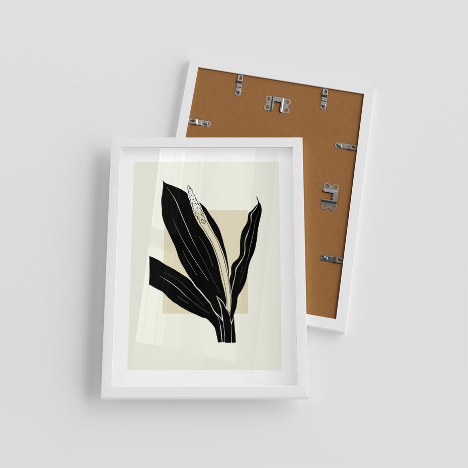 Plakat w ramie 30x40 - Harmonia liści - minimalistyczny obraz, szkic - rama biała