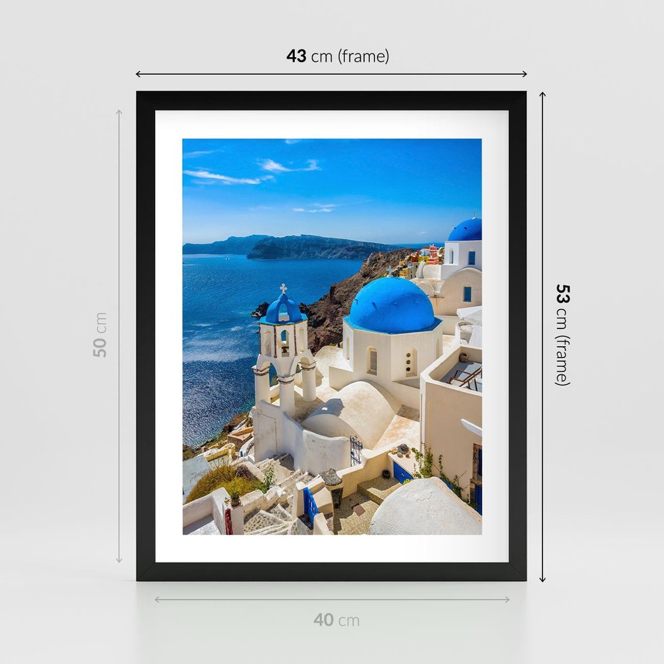 Plakat w ramie 40x50 - Urokliwy widok na Santorini - Santorini, widok - rama czarna