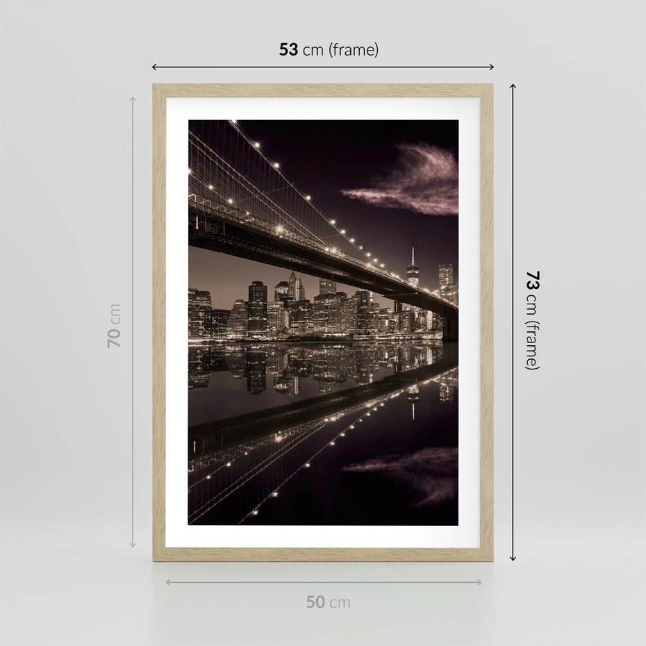 Plakat w ramie 50x70 - Most na nocnym horyzoncie - most, noc - rama drewno