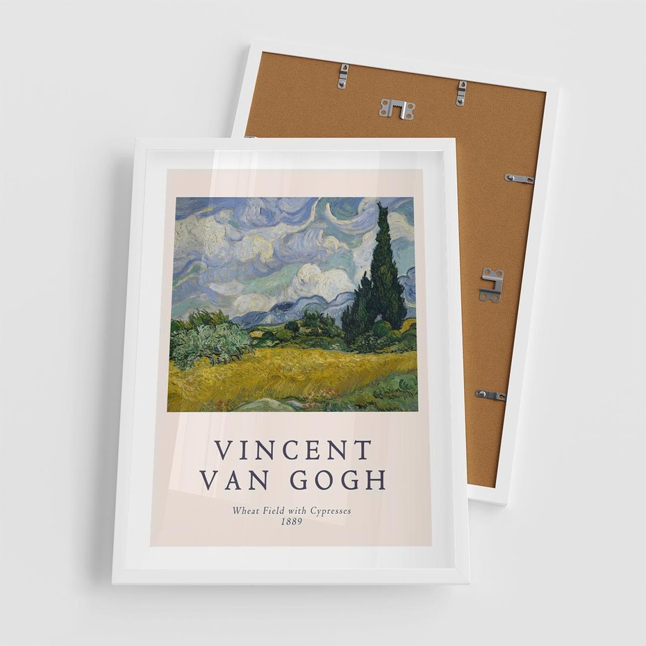 Plakat w ramie 50x70 - Pole z Cyprysami - reprodukcja obrazu, van gogh - rama biała
