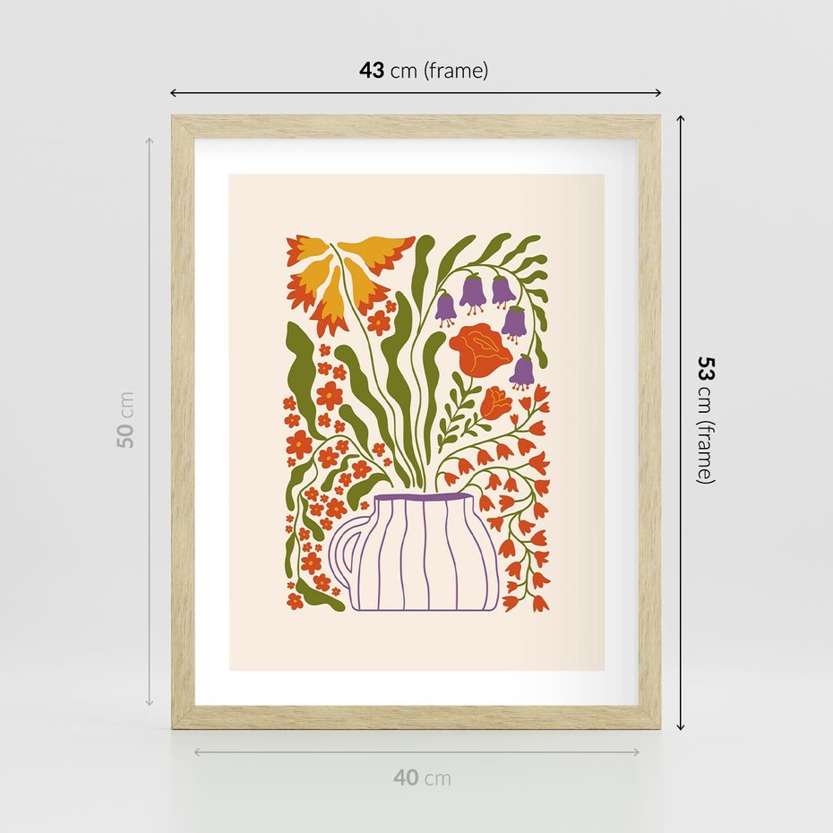 Plakat w ramie 40x50 - Świeżość Kwiatów - kwiaty w wazonie, minimalistyczna kompozycja - rama drewno
