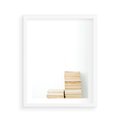 Plakat w ramie 40x50 - Estetyka Literatury - stos książek, minimalistyczna kompozycja - rama biała