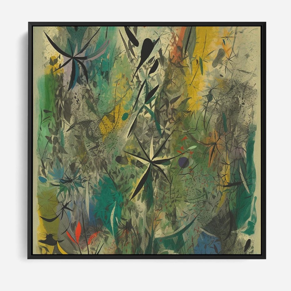 Obraz w ramie 50x50 - Tajemnicze Konstrukcje Form - abstrakcyjny obraz, mnogość kolorów - rama czarna