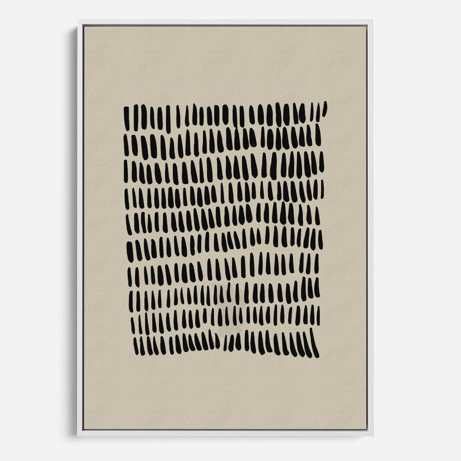 Obraz w ramie 70x100 - Energetyczne Pulsacje Nowości - boho plakat, czarne kropki kreski - rama biała