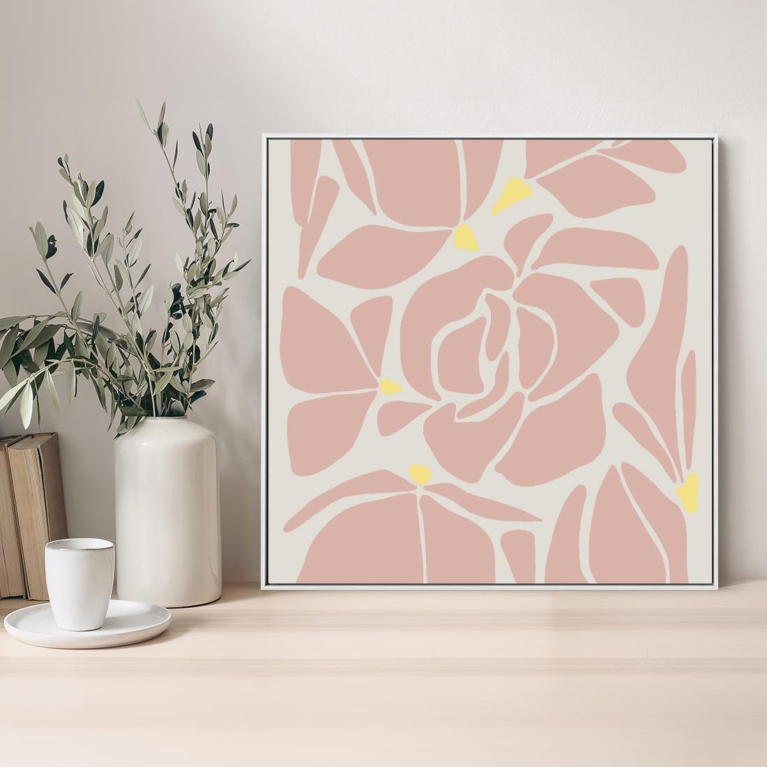 Obraz w ramie 50x50 - Rozplątane Akwarelowe Formy - abstrakcyjne boho kwiaty, kompozycja - rama biała