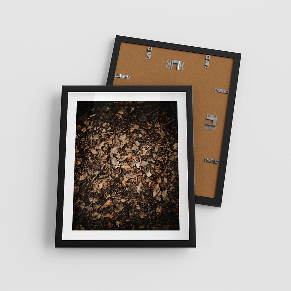 Plakat w ramie 40x50 - Brązowe Liście w Scenerii - suche liście jesień brąz - rama czarna