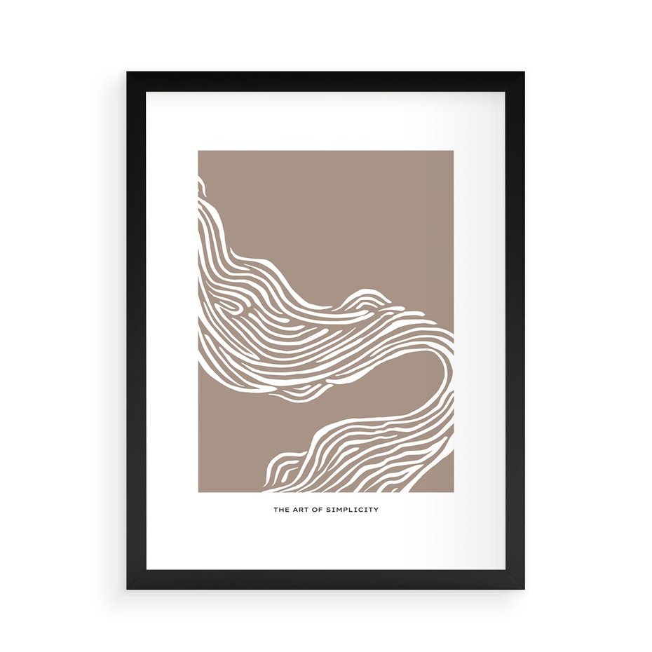 Plakat w ramie 50x70 - Harmonijne Granice - sztuka minimalizmu, biała rycina - rama czarna