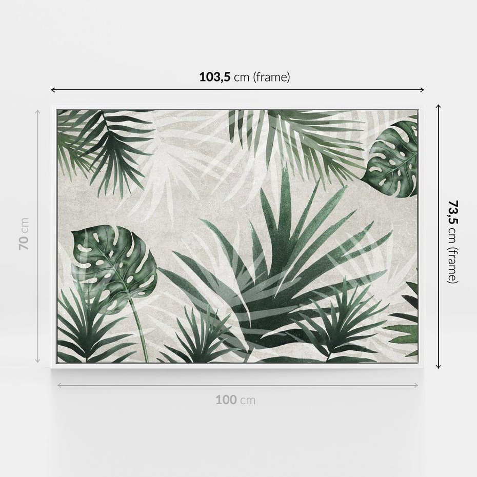 Obraz w ramie 100x70 - Tropikalne Akwarele - tropikalne liście, akwarela - rama biała