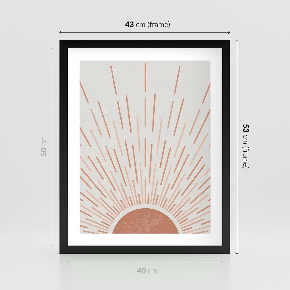 Plakat w ramie 40x50 - Słońce w Stylu Boho - słońce, grafika boho - rama czarna