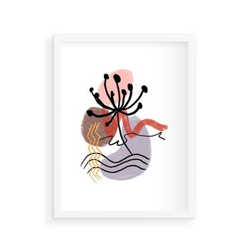 Plakat w ramie 30x40 - Migocące Odsłony - abstrakcyjna sztuka, liść dmuchawiec - rama biała