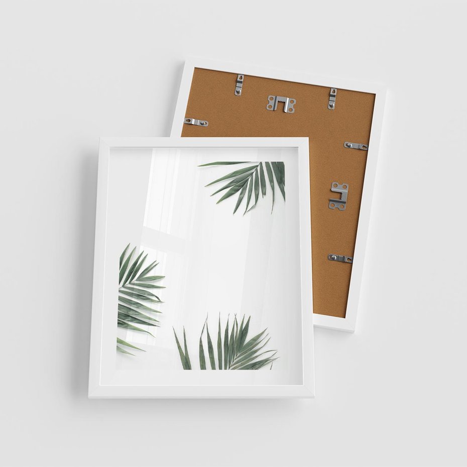 Plakat w ramie 40x50 - Liście Palmy na Czystym Tle - liście palmy, białe tło - rama biała
