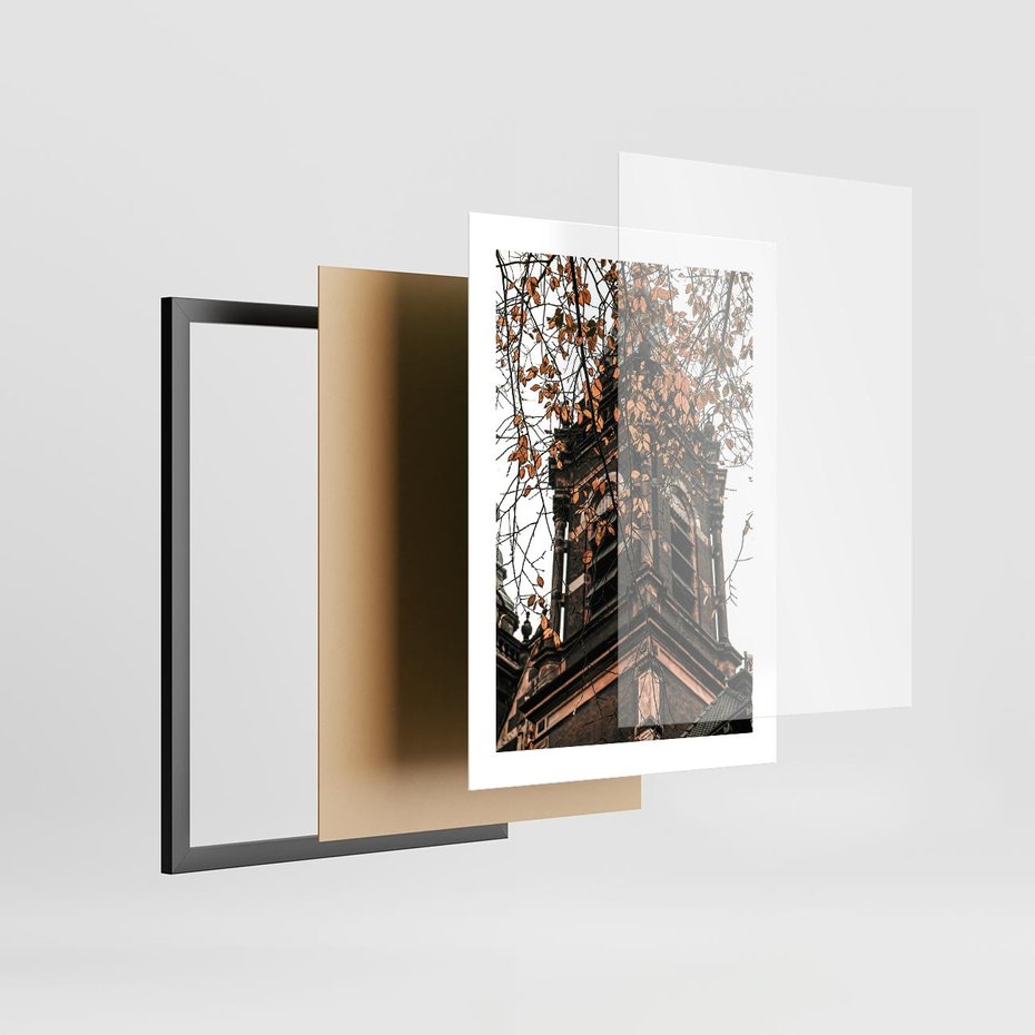 Plakat w ramie 30x40 - Jesienna Wieża w Liściach - architektura, wieża - rama czarna