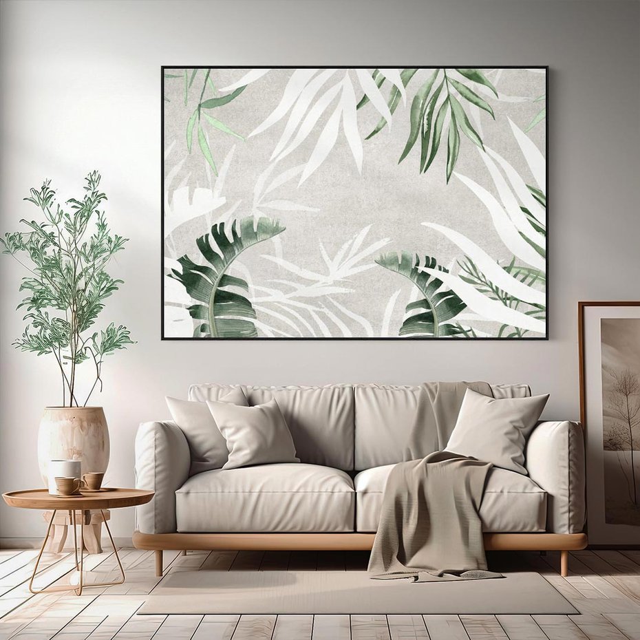 Obraz w ramie 70x50 - Zielony Raj - monstera, palmy - rama czarna