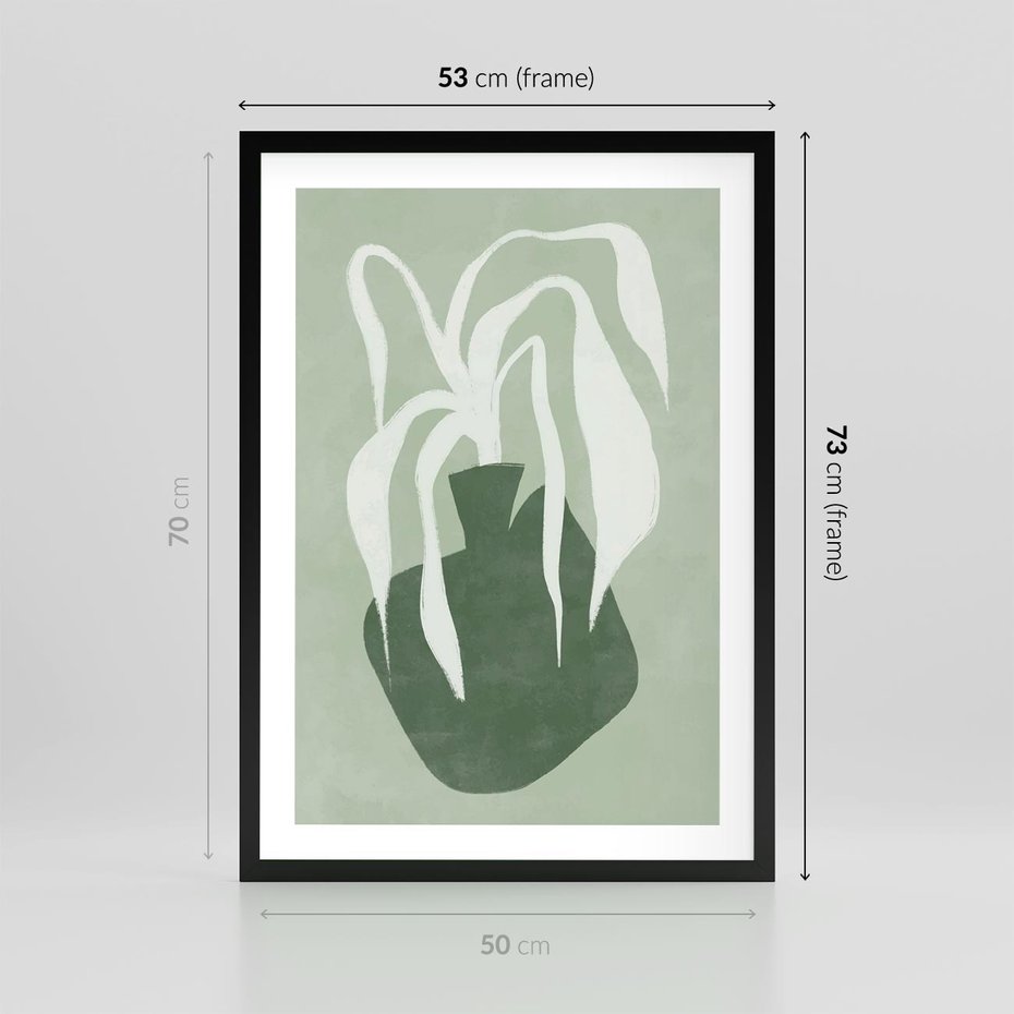 Plakat w ramie 50x70 - Zieleń Pulsującego Spokoju - zielona abstrakcja, zgaszona zieleń - rama czarna