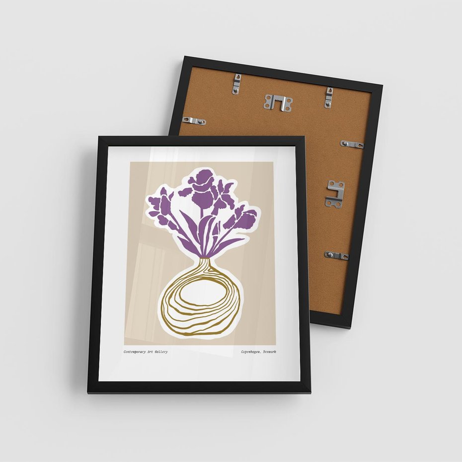 Plakat w ramie 40x50 - Migocące Anomalie - abstrakcyjne liście, kwiaty tropikalne w wazonie - rama czarna