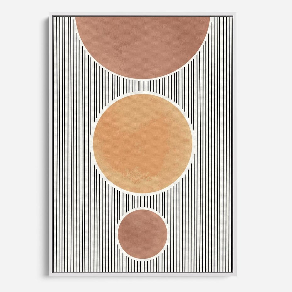 Obraz w ramie 80x120 - Taniec Linii - abstrakcyjna nowoczesna sztuka, koła okręgi - rama biała