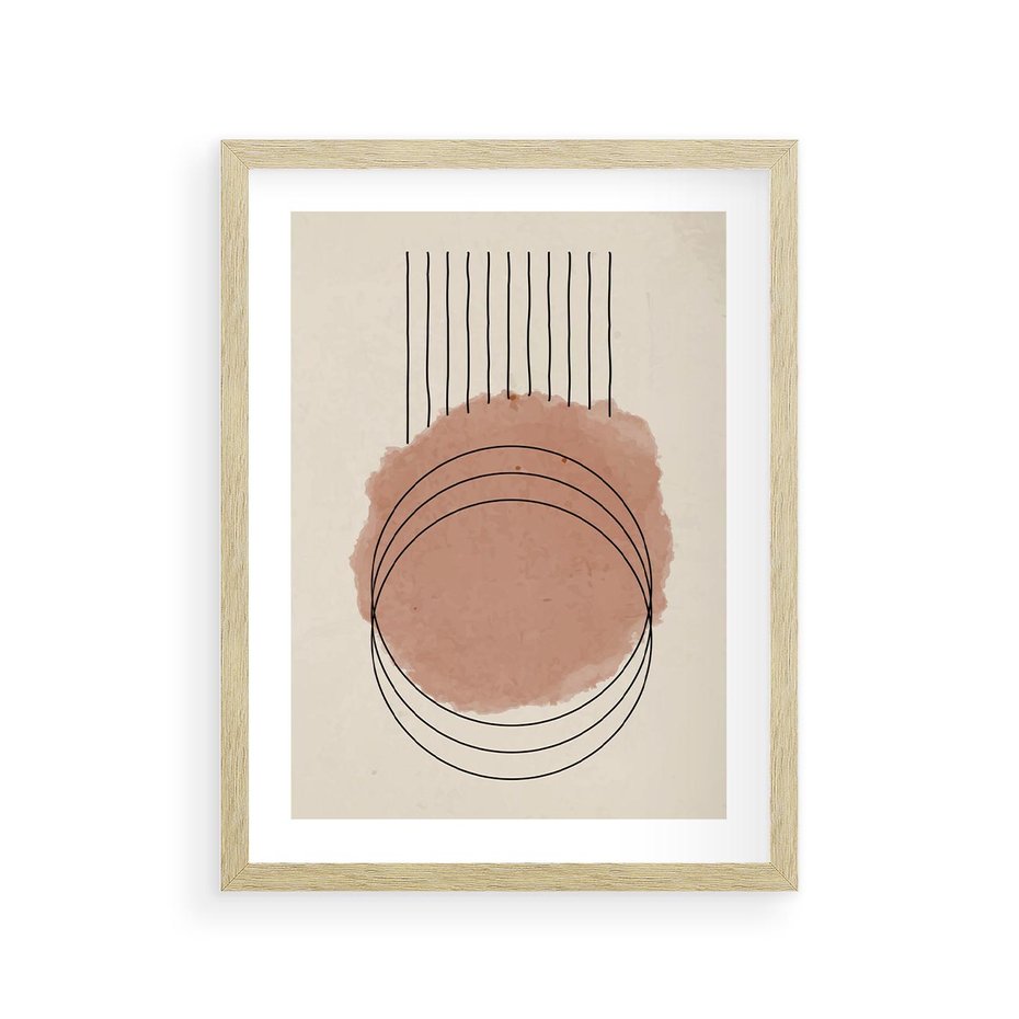 Plakat w ramie 30x40 - Migotliwe Kontury - akwarelowa plama, geometryczne szkicowane kształty - rama drewno