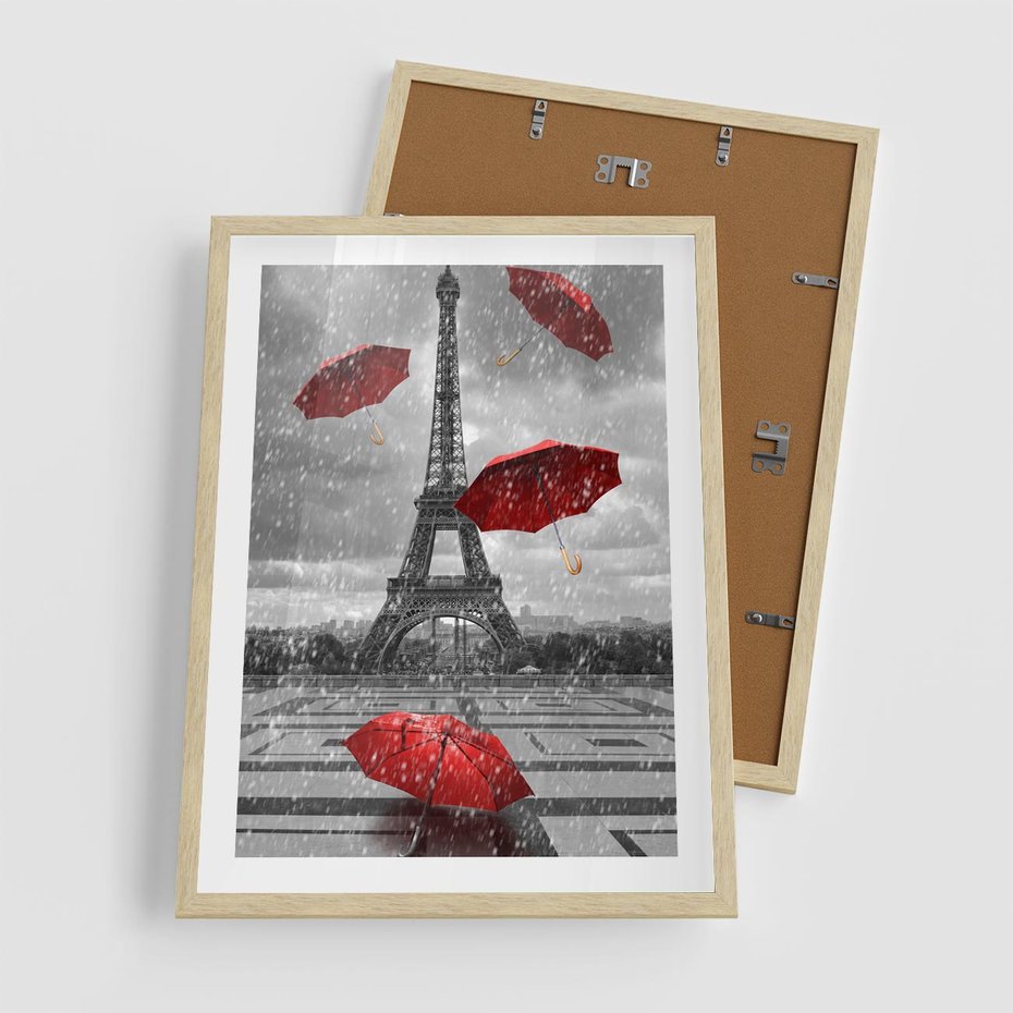 Plakat w ramie 50x70 - Czarno-biała magia Eiffla - Eiffla, Paryż - rama drewno