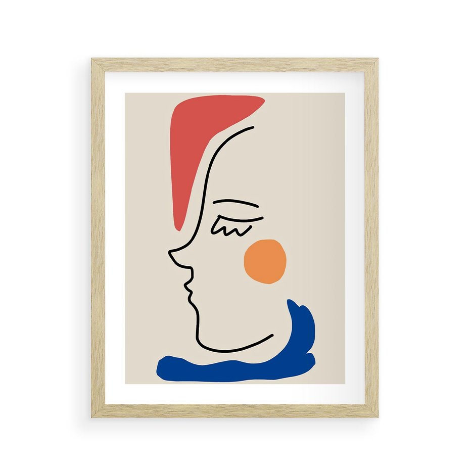 Plakat w ramie 40x50 - Impresje Kształtów - abstrakcyjny obraz, przypomina twarz - rama drewno