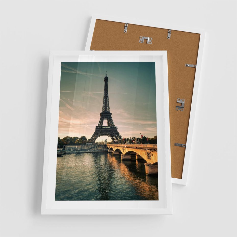 Plakat w ramie 50x70 - Paryski Szczyt - Paryż, wieża - rama biała