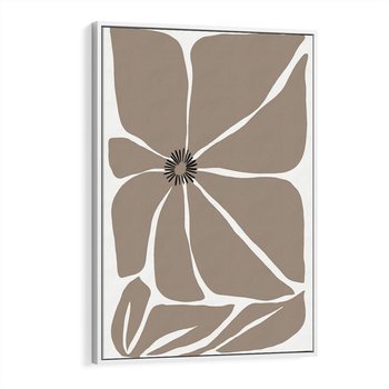 Obraz w ramie 70x100 - Złudne Zmysły - abstrakcyjny kwiat, beże i brązy - rama biała