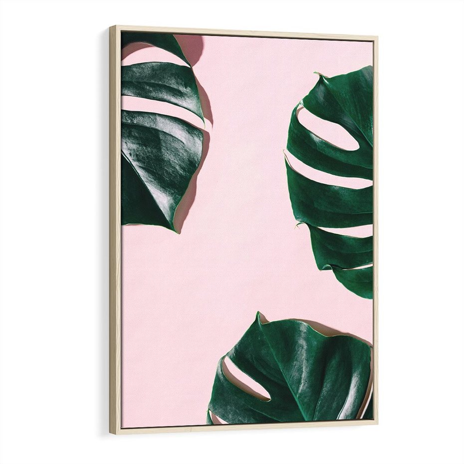 Obraz w ramie 80x120 - Siła Natury - liście, monstera - rama drewno