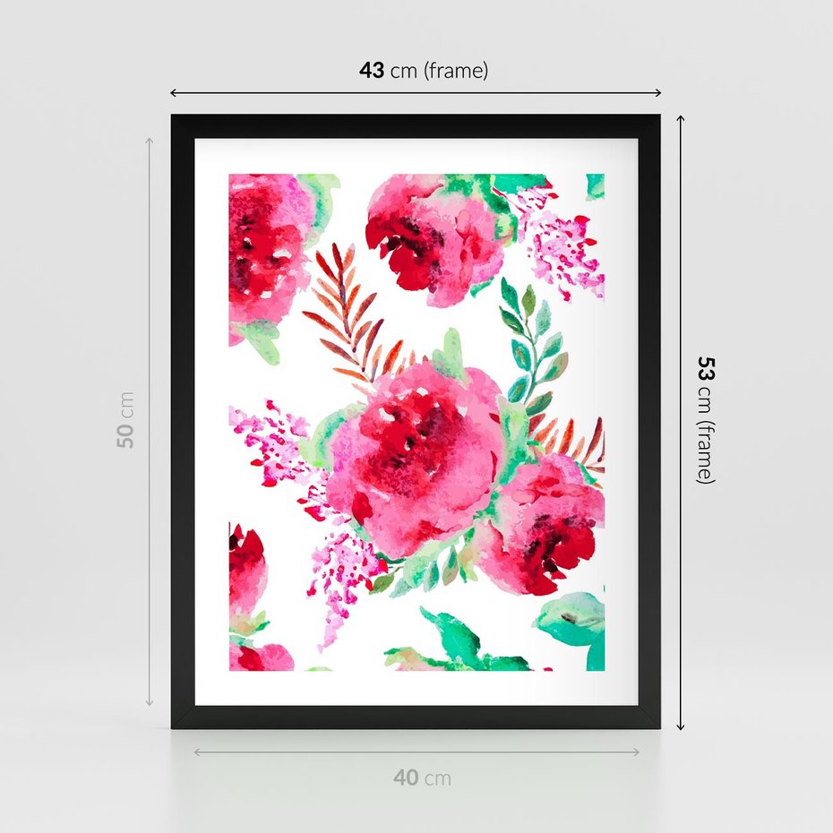 Plakat w ramie 40x50 - Delikatna Akwarela - kwiaty, akwarela - rama czarna