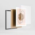 Plakat w ramie 30x40 - Liście w Beżowym Minimalizmie - minimalistyczny obraz, liście monstery - rama czarna