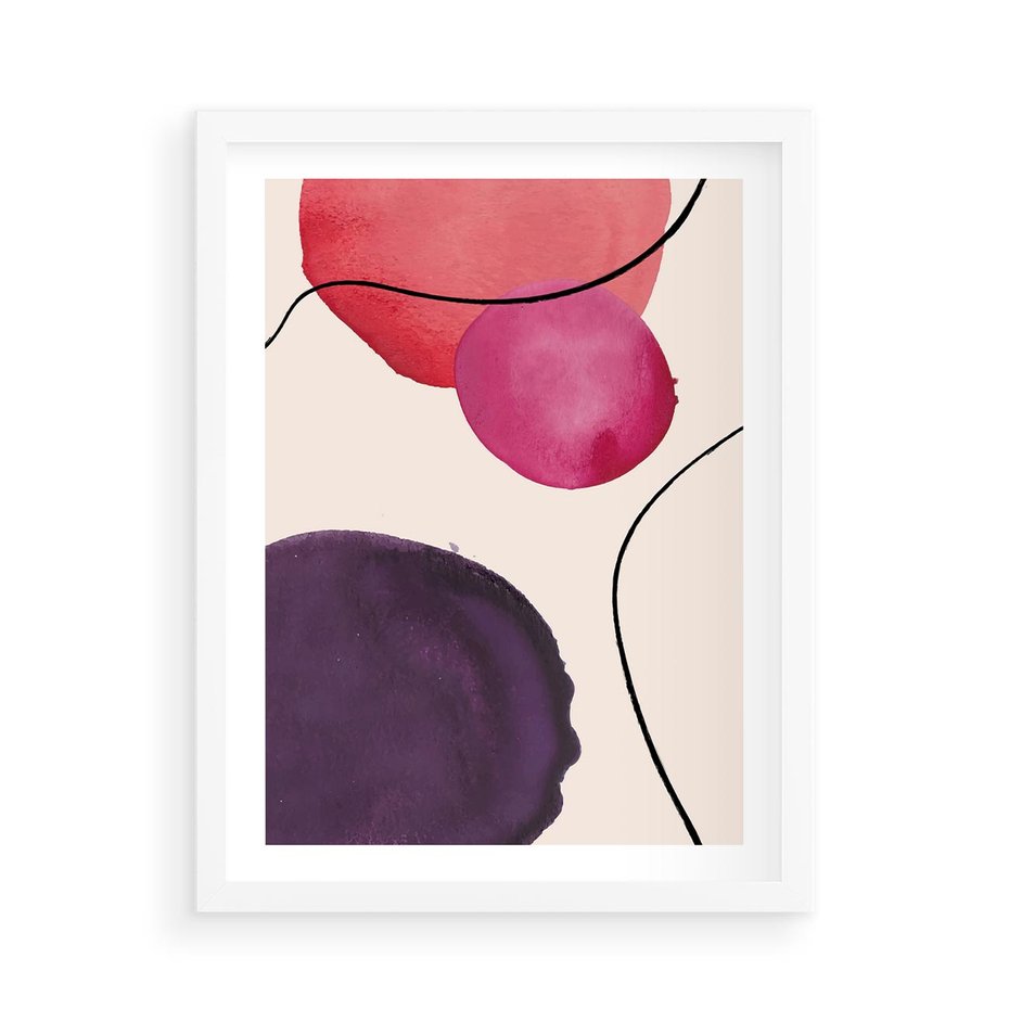 Plakat w ramie 50x70 - Kolorowe Impresje - abstrakcyjne akwarelowe plamy, nieregularne linie - rama biała