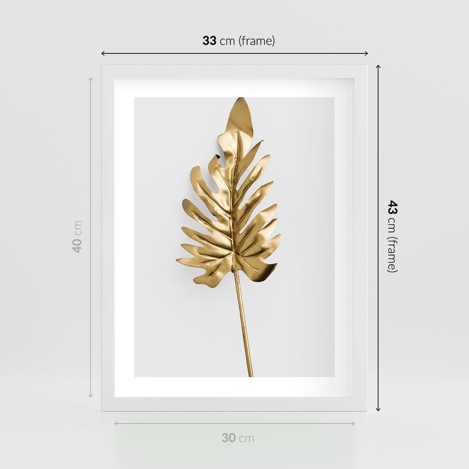 Plakat w ramie 30x40 - Ponadczasowy Urok - złote, liście - rama biała