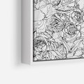 Obraz w ramie 80x80 - Refleksje w martwym punkcie - graficzny szkic, kompozycja kwiatów - rama biała