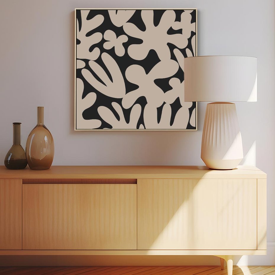 Obraz w ramie 80x80 - Księga Ukrytych Widoków - abstrakcyjne czarno białe formy, minimalizm - rama drewno