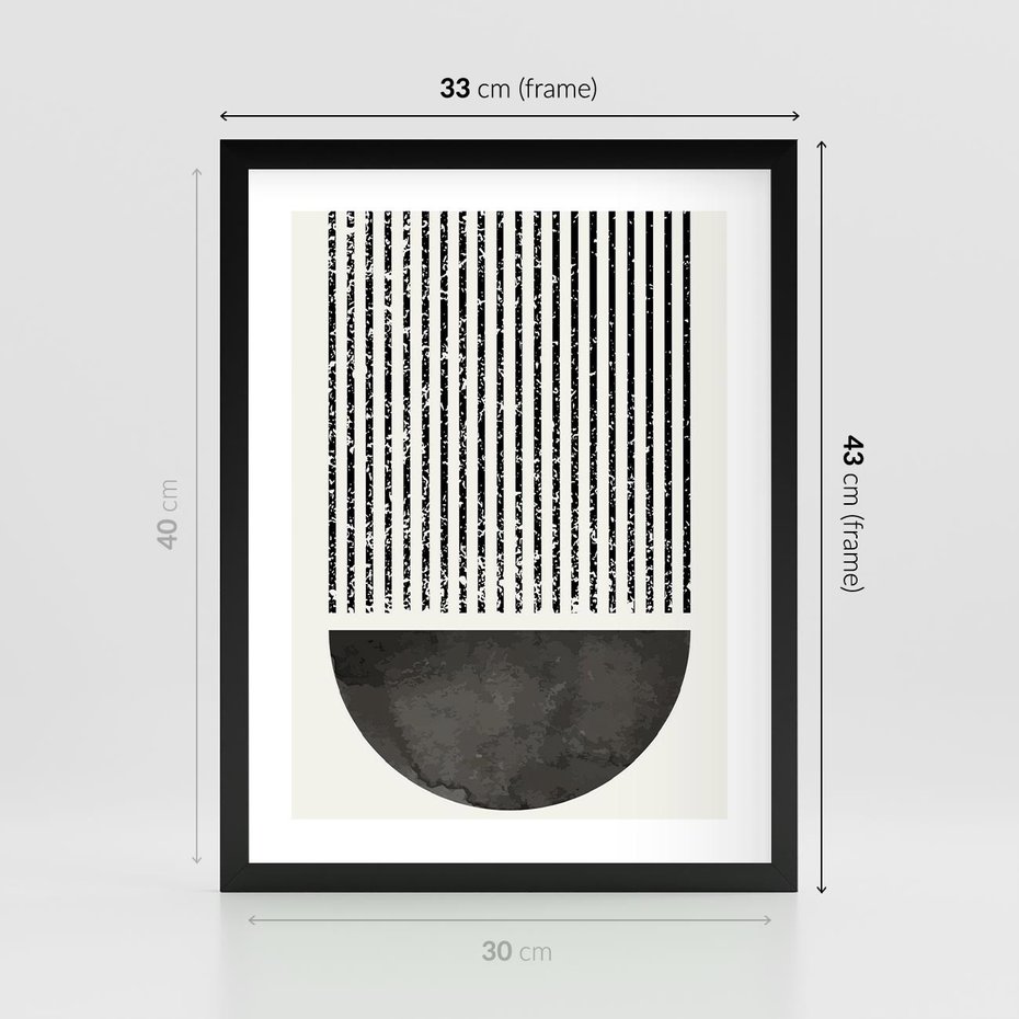 Plakat w ramie 30x40 - Taniec Impulsów - abstrakcyjne czarno białe formy, minimalizm - rama czarna